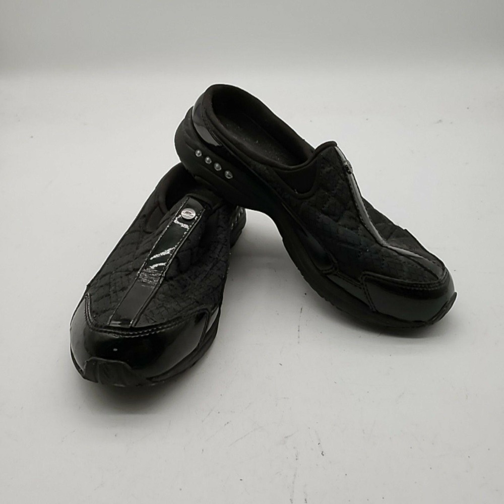 Easy Spirit Traveltime Shoes Womens Size 6W Black Leather Mule Slip On Comfort